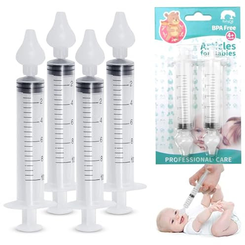 LETTERASHQP 4 Stück Nasenspritze für Babys, Baby-Nasenspüler mit Silikon, Nasendusche kinder, 10 ml Nasenspülung Kinder Tragbares mit Silikon-Nasensaugspitze,Tragbarer kinder-Kleinkind-Nasenreiniger