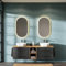 Planetmöbel Lux Ensemble de meubles de salle de bain avec lavabo suspendu de 170 cm et 2 lavabos à poser de 42 cm blanc, meuble de lavabo en chêne doré/anthracite