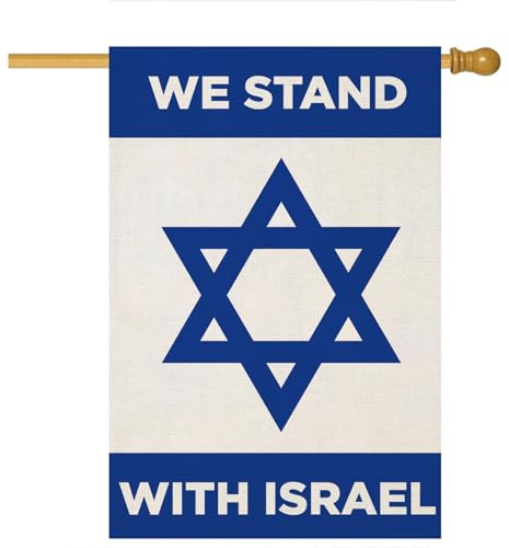 We Stand with Israel House Flag 28 x 40 pulgadas de doble cara, bandera de patio grande israelí, apoyo a orar por la amistad judía israelí, decoración de Estados Unidos, casa de campo, decoración