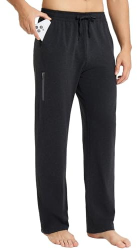 baleaf Herren Breite Jogginghose Baumwolle Freizeithose Gerades Bein Sporthose Herren Lang Yogahose Klassische Trainingshose mit Taschen Dunkelgrau XL