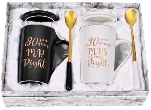 Joymaking 30. Perlenhochzeit Geschenke für Paar Eltern Großeltern, 14oz Geschenke 30. Hochzeitstag für Eltern Freunde, Kaffee Tasse Geschenk für Jahrestag Weihnachten Valentinstag, 400ml Weiß-Schwarz