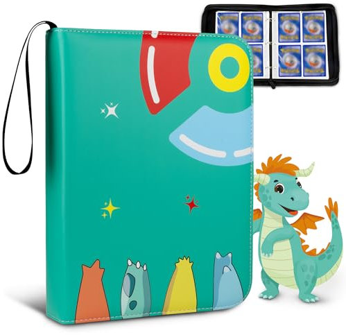 Sammelalbum für Karten, Kartenordner für Pokemon-Karten, 4 Fächer, Sammelmappen für Kartenspiele, Sammelhülle, Buch für 400 Karten mit 50 abnehmbaren Hüllen, Display-Aufbewahrung, (Grün)
