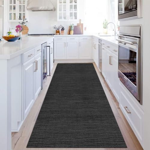 Lange Teppichläufer für den Flur, schwarz, 1,5 m, 2 m, 2,5 m, 3 m, 3,5 m, 4 m, 4,5 m, 5 m, 6 m, rutschfeste Gummirückseite, Küche, schmaler Läufer, extra lange Bodenmatte für Treppen, Eingangsbereich