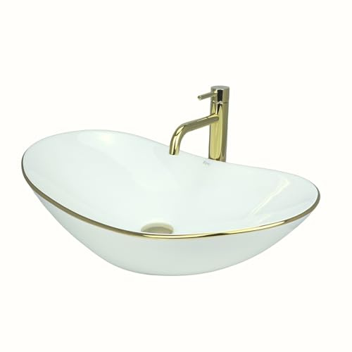 GTM Design Aufsatzwaschbecken Modern Waschbecken ohne Hahnloch - Elegant Aufsatzwaschbecken Oval für Badezimmer und Gäste WC - nur Bad Waschbecken - Modell 5