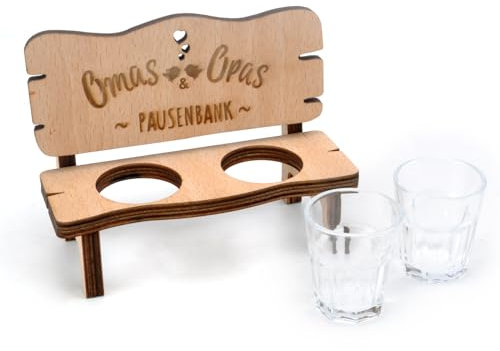 Schnapsbank mit Gravur für Oma und Opa, Schnapslatte mit 2 Gläsern, Geschenke für Großeltern Pausenbank für Oma und Opa Geschenk Großeltern