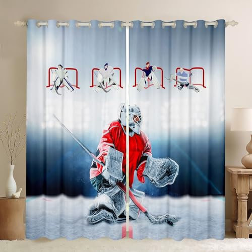 feelingyou Jungen Eishockey Vorhang Home Decor, Hockey Spieler Druck Sport Spiele Fenster Vorhänge, Kinder Teens Cartoon Moderne Fenster Behandlung Vorhänge für Büro, XXL Größe