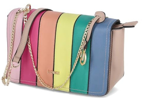 L. Credi Damen Schultertasche/Umhängetasche KLARA Beige-Bunt Kunstleder - vegan, 99-Ohne Größen:-, Color:multicolor