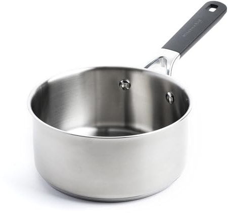KitchenAid Classic Stainless Steel 3-Layer 18 cm/2.1 Litre Saucepan Pot, Clad, Induction, Oven Safe, Stay-Cool Handle, Silver