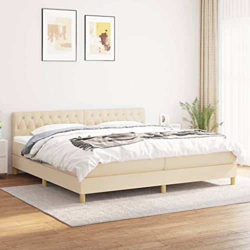 KOIECETA Boxspringbett mit Matratze Creme 200x200 cm Stoff