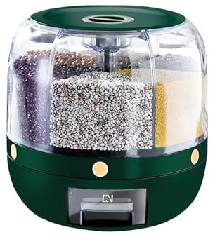 KISABAER Seau à Riz Rotatif, Distributeur de Nourriture à 360 ° à 6 Grilles Conteneur de Stockage de Riz Transparent Distributeur de Céréales à Grains Rotatif Rond Boîte de Rangement de Fruits (T3)