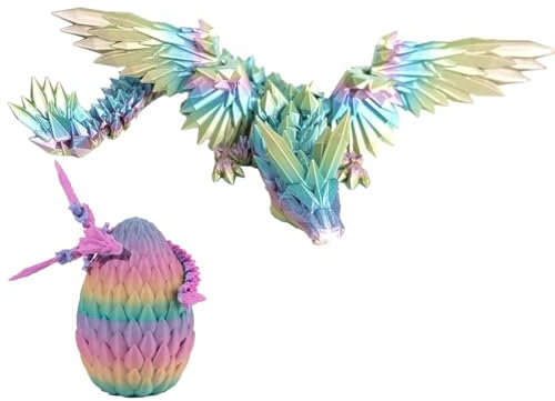 Teksome -Gedruckter Drache im Ei – bewegliches Drachenspielzeug, Gedruckter Drache mit Drachenei, voll bewegliches Drachenei, Zappelspielzeug für Erwachsene, Heimbüro-Dekoration