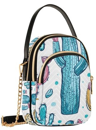 Handgezeichnete Kaktus-Umhängetasche für Damen, abnehmbare Kettentasche, Handygeldbörse, Schultertasche, Handtasche, Handgezeichneter Kaktus., Einheitsgröße