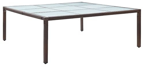QZZCED Garten-Esstisch Braun 200×200×74 cm Poly Rattan, Garten Lounge Tisch Patio Tisch Balkon Esstisch Outdoor Tisch für Gärten, Terrassen, Balkone