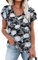 NARRAME Camisetas de Mujer para Verano, Camisetas de Manga Corta, Cuello en V para Mujer Floral Azul Blanco Small S 34-36