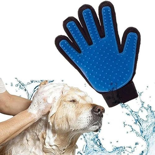 New Dog Cat Pet Grooming Glove Deshedding Brush Fur Remover Mitt UK (Blue)