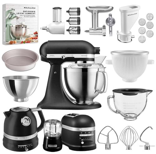 KitchenAid Küchenmaschinen-Set, Mixer, Wasserkocher, Toaster, Eismaschine, Backform, Pastapresse, Gemüseschneider, Fleischwolf, Glasschüssel mit Deckel, Mini-Zerkleinerer
