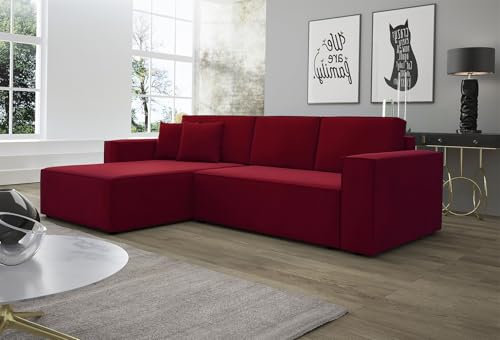 Fun Möbel Ecksofa Schlafsofa Sofa Conor Premium (Stoff Kronos Bordeauxrot, Ottomane Links)