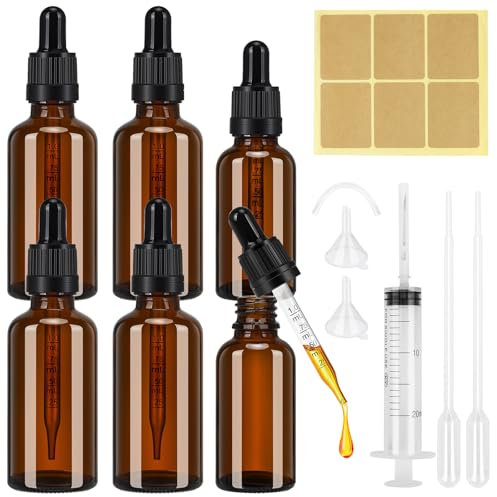 Farnirvana 6 Stück Pipettenflasche, 30ml 50ml Apothekerflasche Glas, Braunglas Flasche mit Pipette und Etikett, Tropfflasche für Ätherische Öle Parfümöle Aromatherapie