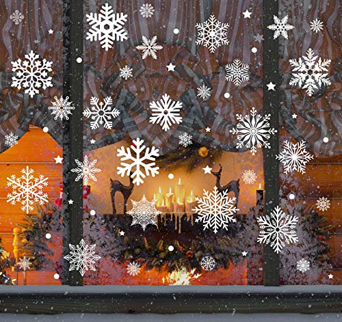 Pegatinas Navidad Ventanas,Agoer 140 Copos de Nieve para Ventanas Navidad Ventana Reutilizabless,PVC Electrostáticas Vinilos Navidad Escaparate Ambas Caras,Adornos de Navidad para Ventanas