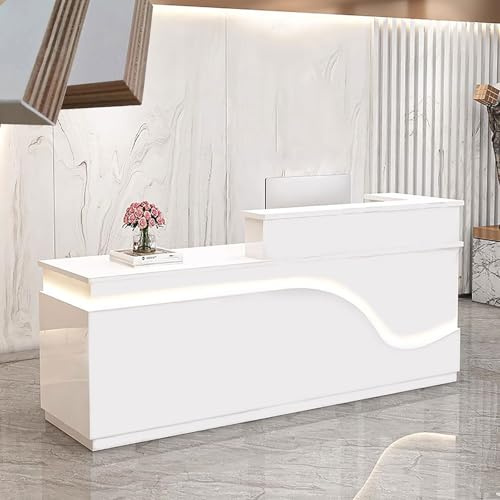 Reception Desk with Counter, Modern Reception Desk, Wooden Counter with RGB LED Light Strip, Suitable for Office Reception Room Lobby, Checkout Beauty Salon - L-63 * 23.6 * 39.3in
