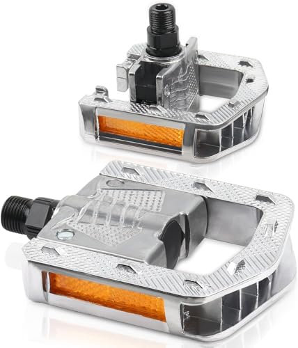 Fahrradpedale Faltbar CNC Aluminium Klapppedal, 9/16 Zoll mit Reflektoren Fahrrad Pedale | rutschfest | Wasserdicht | Breite Plattform Fahrradpedal für E-Bikes, MTB, Cityrad (Silber)