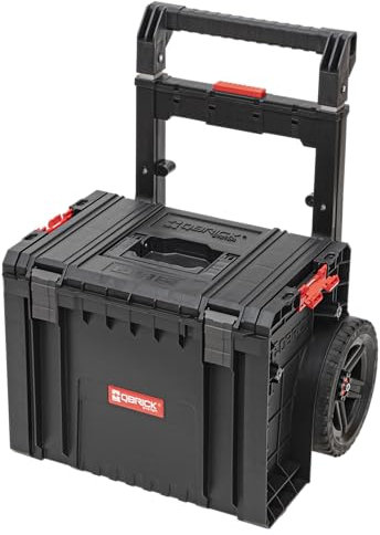 Qbrick System Werkzeugkoffer Auf Rollen Werkstattwagen Werkzeugtrolley Werkzeugkasten Leer Werkzeugkiste PRO Cart 2.0 BLACK Plus Schwarz Rot 490 x 415 x 660 mm