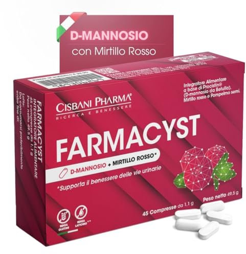 CISBANI PHARMA Farmacyst 45 compresse D-Mannosio, Mirtillo Rosso e Semi di Pompelmo - Integratore per Vie Urinarie - Sollievo da Cistite, Gonfiore e Infezioni - Senza Glutine, Senza Lattosio