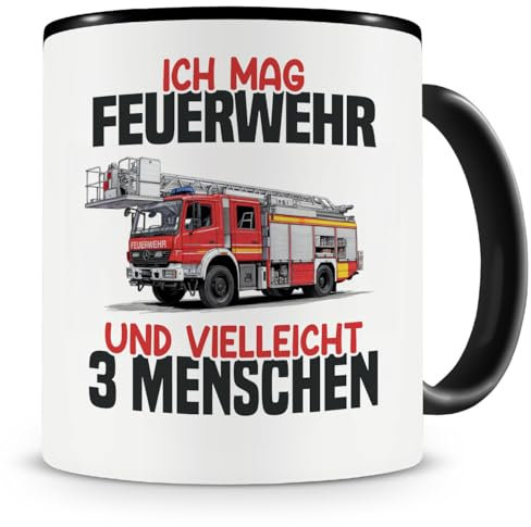 Samunshi® Feuerwehrmann Tasse mit Spruch Ich mag Feuerwehr Geschenk für Brandmeister und Feuerwehr Fans Kaffeetasse Feuerwehrauto Tassen zum Geburtstag 300ml schwarz