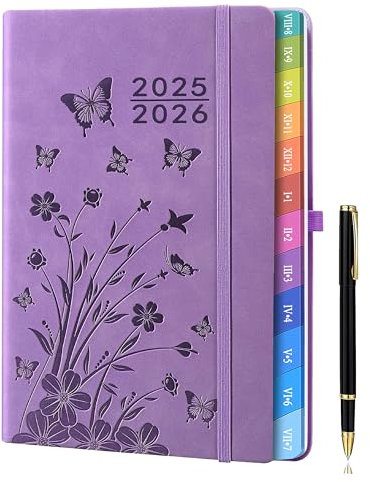 A5 Kalender 2025/2026 – Wochenkalender, 1 Woche auf 2 Seiten mit Monatsübersicht, Schülerplaner, Studienplaner, Familienplaner für Schule, Uni, Büro, Aug. 2025 – Jul. 2026, Lavendel