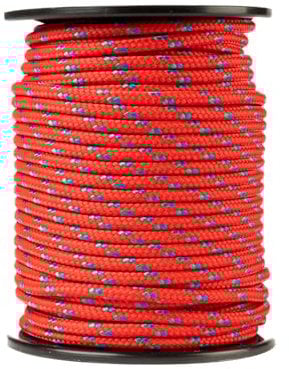 SNURO Cuerda de polipropileno (6 mm, 50 m, rojo con azul y verde), ligera, versátil cuerda trenzada para exteriores, supervivencia y jardín, no para escalar, carga de rotura 531 k
