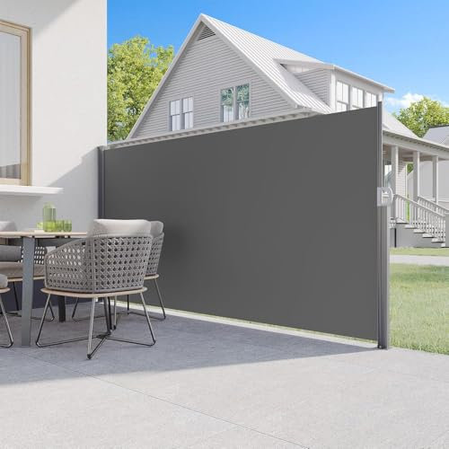 UNIONLINE Seitenmarkise 350x180 cm, Ausziehbar Sichtschutz Sonnenschutz Markise, Windschutz, wasserdichter Faltbarer Sichtschutz für Garten Balkon & Terrasse (Dunkelgrau, 3,5×1,8m)