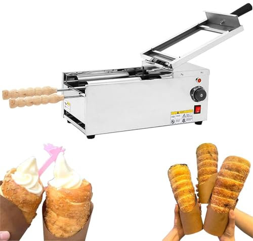 Máquina eléctrica for hacer conos de helado, máquina for hacer rollos de pastel con forma de chimenea, máquina for hacer pasteles con forma de chimenea con 2 herramientas for hornear y mangos de mader