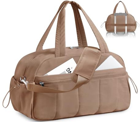 Hoseay Reisetasche Damen Groß Puffer Sporttasche mit Nassfach 24L Wasserdicht Handgepäck Tasche Weekender Travel Bag Leicht Gym Bag Kliniktasche Geburt Krankenhaustasche für Reise Sport, Braun