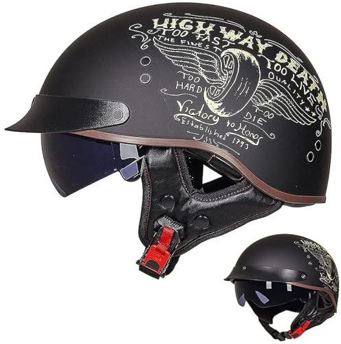 Open Face Half Motorbike Helmet Vintage Cruiser Chopper Scooter Pilot ECE Certified Retro Motorbike Adult Crash Moped Helmet With Sun Visor for Men And Women
