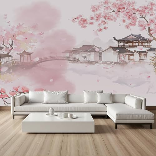 YGcegcia Papier Peint Fleurs de Cerisier Japonais Tapisserie 200x150cm | Murale Intissé Aquarelle Paysage Naturel Papier Peint Panoramique Écologique Décoration Murale Pour Salon Chambre Bureau