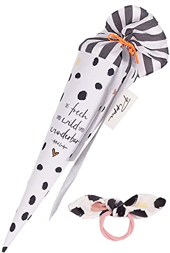 coopz Schultüte 'Pippa-Frech & Wild' (70 cm) mit personalisiertem Namensschild & Haargummi - Für einen unvergesslichen, mutigen Schulanfang, Farbe:weiß