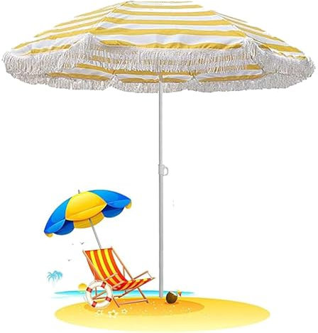 YHDMDQ Fransen Sonnenschirm 180cm, Strandschirm Mit Quasten Marktschirm Gartenschirm Tischschirm, Rund Outdoor-Quasten-Regenschirm Patioschirm
