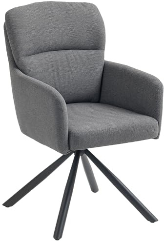 HOMCOM Esszimmerstuhl 360° Drehbar Küchenstuhl mit Leinenbezug, Ergonomisch Drehstuhl mit Armlehne, Rückenlehne, Metallbeine, Polsterstuhl, Armlehnenstuhl für Esszimmer Wohnzimmer, Grau