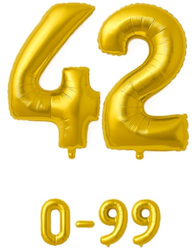 Luftballon 42 Gold | 80 cm Zahlenballon | Folienballon mit Luftröhrchen | Zahlenluftballon für Geburtstag, Jubiläum, Hochzeit, Party & Events | Helium oder Luft | Ballon Zahl | Geburtstagsdeko