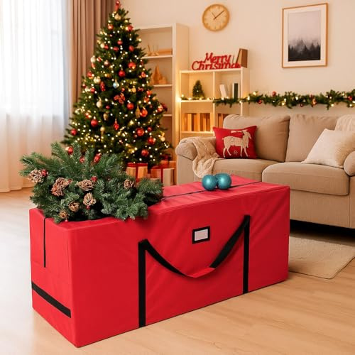 Borsa Natalizia porta Albero di Natale in tessuto rosso 122x38x50 resistente e leggera per conservare il tuo Natale