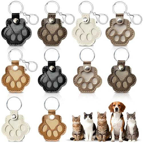 Hundehaar-Sammler Schlüsselanhänger Set Pfotenform Leder 10 Stücke - Füllbar Tierhaar Gedenk Schlüsselring, Hund Katze Fell Andenken Accessoire Auto & Tasche, Gedenkgeschenk für Tierliebhaber