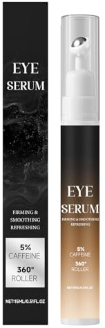 15ml Augenserum, Eye Serum mit 360°Massage Roller, Gegen Augenringe und Tränensäcke mit Straffender Wirkung, Leichte Serum-Textur für Schnelle Absorption, Mit Caffeine und Retinol für Erfrischten Look