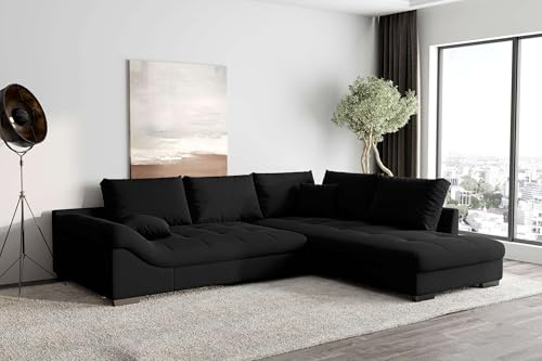 99rooms Terra Ecksofa Velours Schwarz Ottomane R