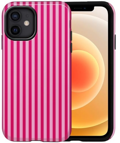 XTCASE Süßes Hülle für iPhone 12/12 Pro mit Striped Gestreifte Muster, Rot | Aesthetic Streifen Sommer Handyhülle für Frauen Mädchen, Schön Stilvoll, Doppelter Stoßfest Kratzfest, Hard PC Rückseite Case