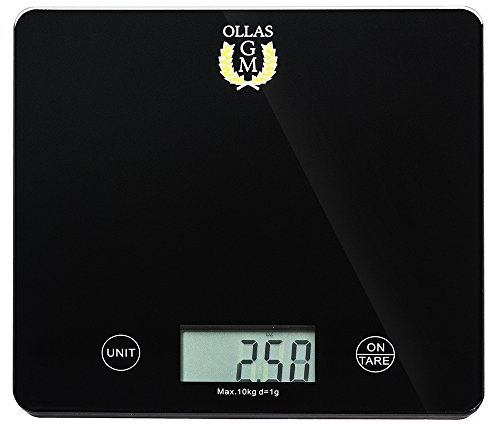 Báscula de cocina GM. Superficie de cristal templado. Pantalla LCD y control táctil. Precisión de 1 gramo y capacidad hasta 10 Kg. Incluye pila.