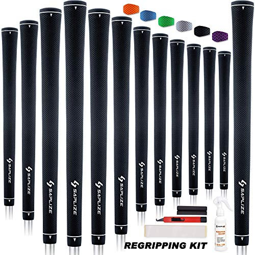SAPLIZE Golfgriffe, 13er-Set mit komplettem Regripping-Kit, Standardgröße, Golfschlägergriffe aus Gummi, Schwarz