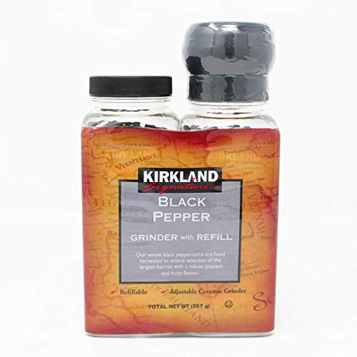 Kirkland Signature Black Pepper Corn Food Spice Adjustable Grinder + Refill 357g
