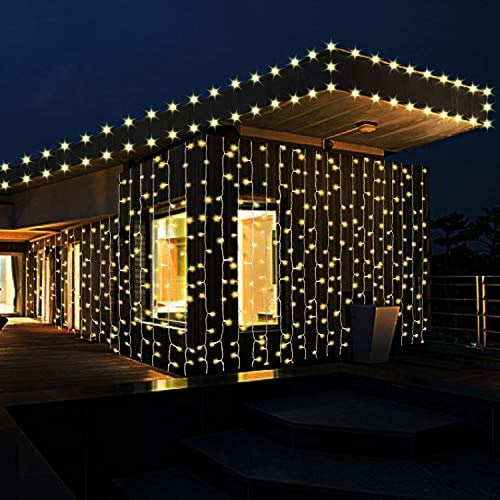 IMAGE LED Lichtervorhang Lichterkette außen mit LEDs 8 Beleuchtungsmodi 600 LEDs 6 x 3M Deko IP44 Wasserfest für Hochzeitdeko Weihnachtsdeko Partydeko (Warmweiß)