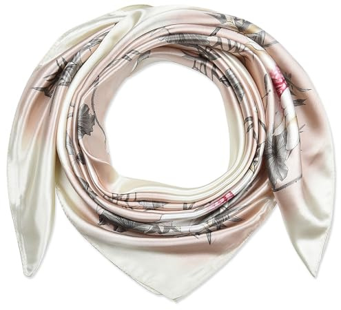 corciova 35 Women Silk Feeling 90 cm Square Hair Sleeping Scarf Seashell Pale Pink Sketch Lotus