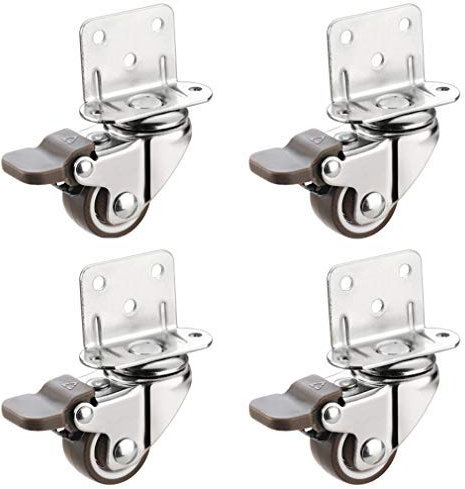 4pcs Gummi Lenkrollen mit L-Typ Halterung,Möbelrollen mit Bremse,5-Loch-Einbau,Kugellager,Tragfähigkeit 80kg,Geeignet für Racks, Krippen (50MM,4Bremse)